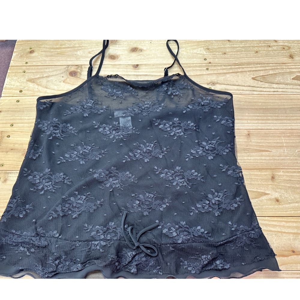 Je T'adore Black Floral Lace Sheer Camisole Top Adjustable Straps Size Large